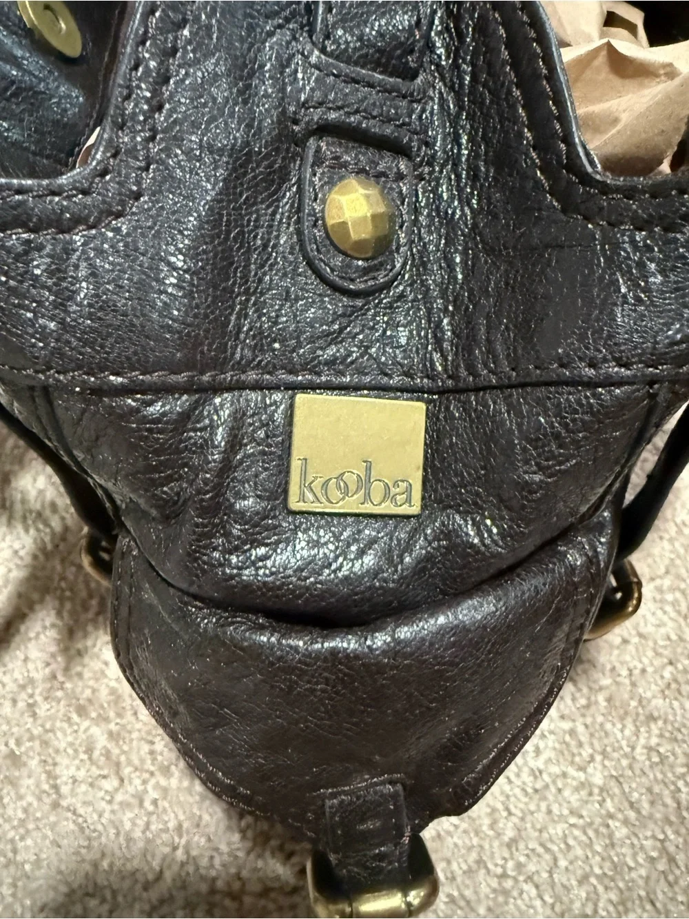 Kooba Black Leather Shoulder Bag with Gold Hardware